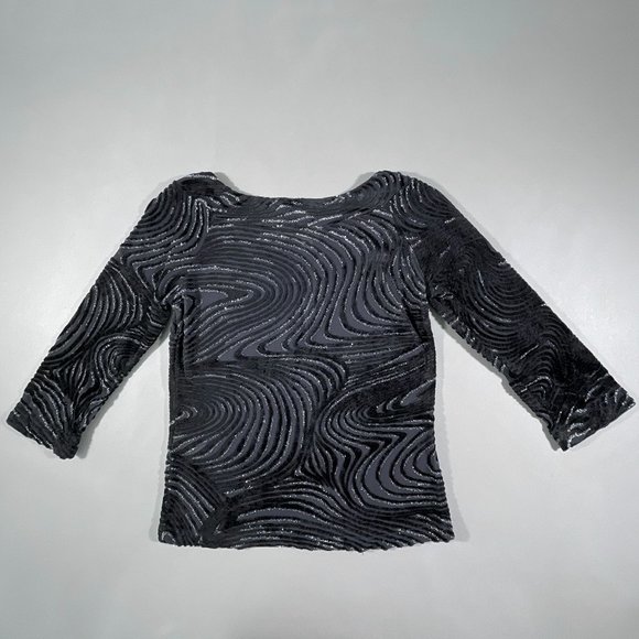 Conrad C Petite Black Top Partially Sheer with‎ Metallic/Black Design Size XS/TP - Picture 10 of 12